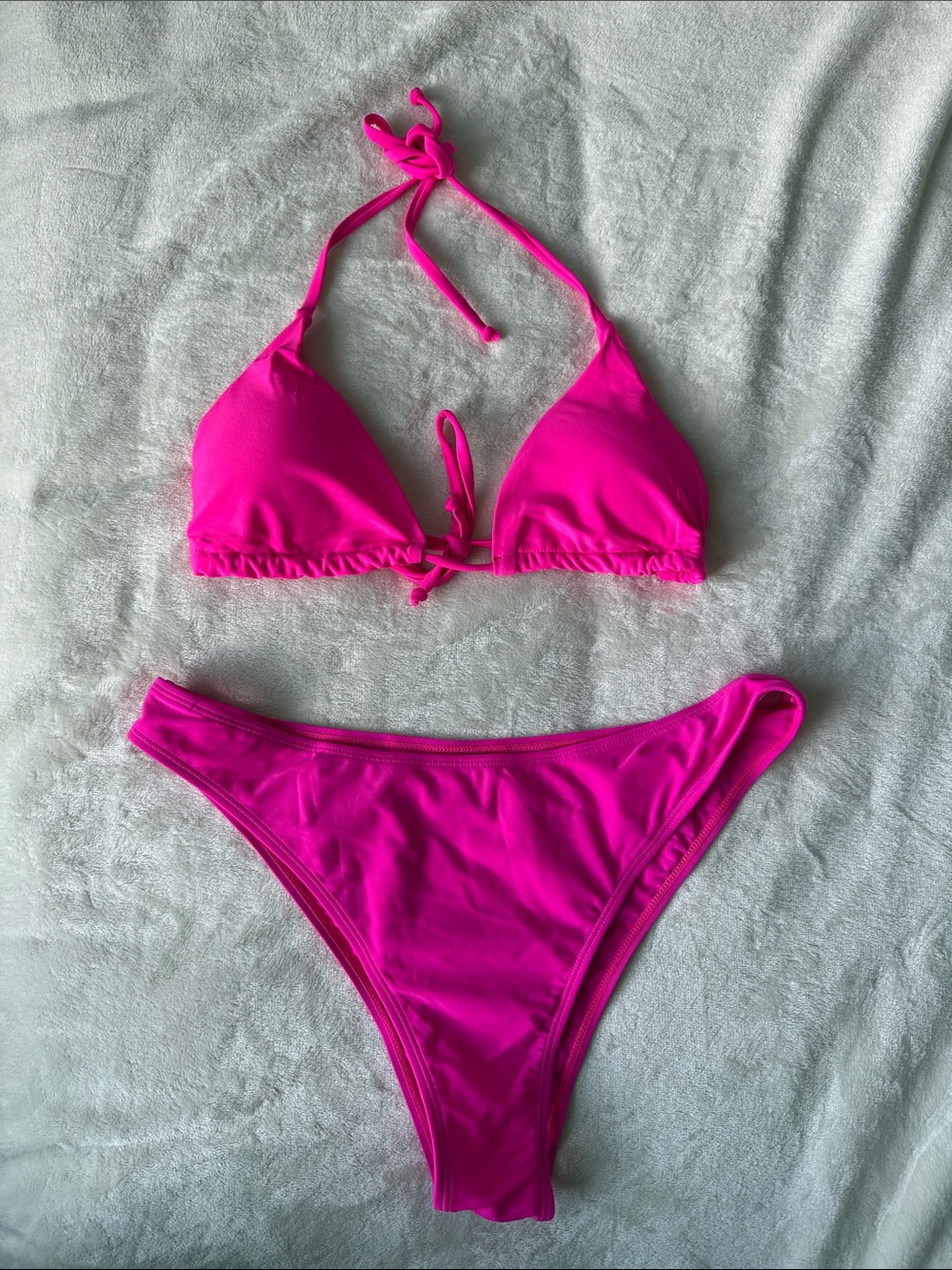 Hot Pink Triangle String Bikini Set